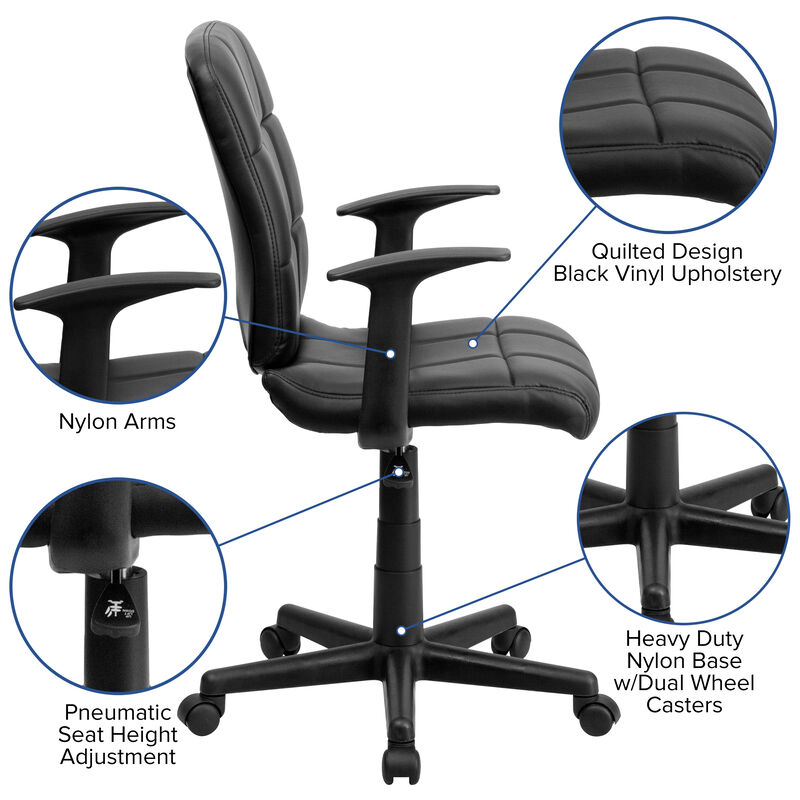 Clayton Mid-Back Quilted Vinyl Swivel Task Office Chair with Arms image number 3