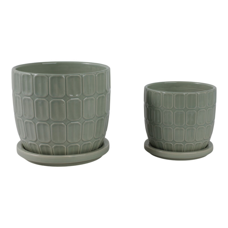 S/2 6/8" Squoval Design Saucer Planters, Sage Gree image number 3