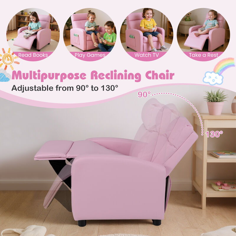 Pink Kids PU Leather Recliner Chair, Ergonomic Lounge Sofa for 3&ndash;12 Years image number 4