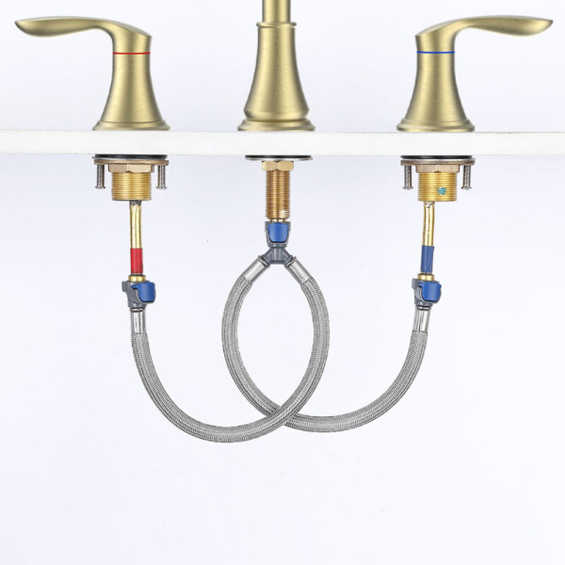 Modern Brushed Gold Widespread Bathroom Sink Faucet, 2-Handle 3-Hole Vanity Faucet with Swivel Spout