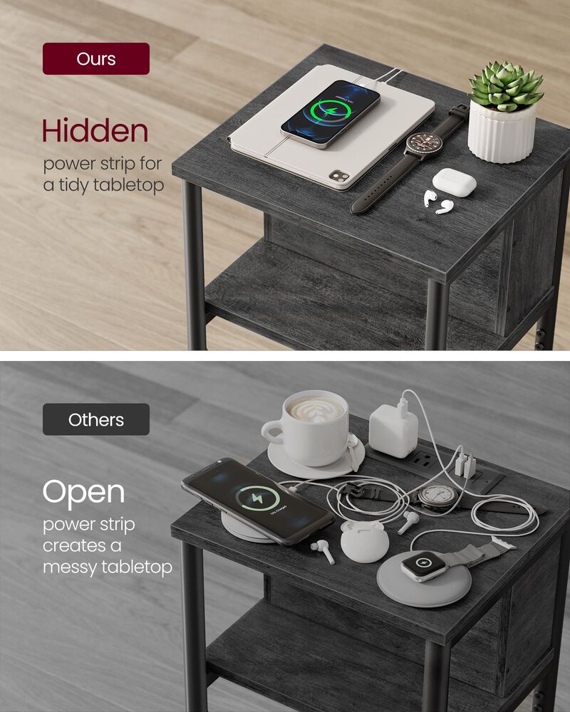 Side Table with Charging Station - 3-Tier End Table with USB Ports and Outlets for Convenient Charging