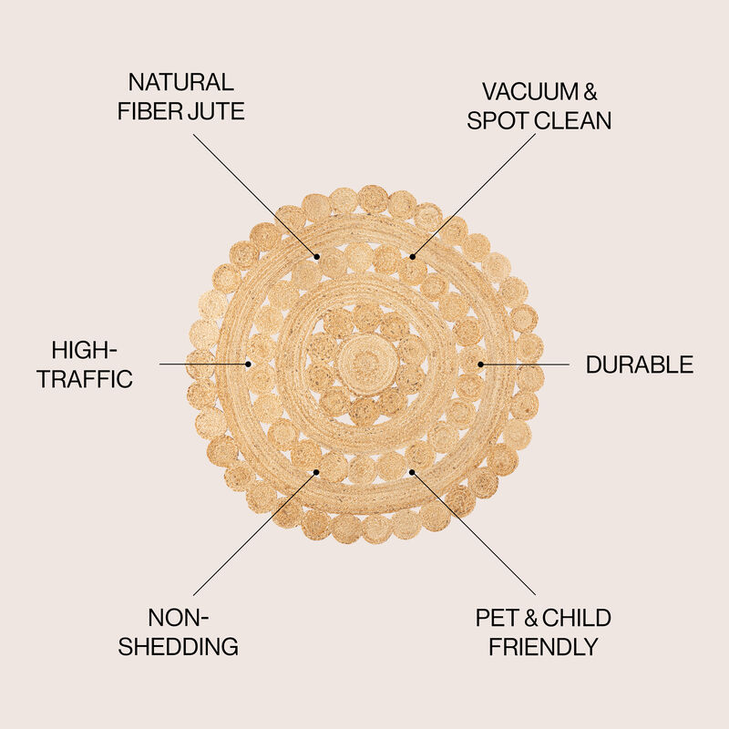 Daisy Hippy Jute Medallion Circle Natural Round Area Rug