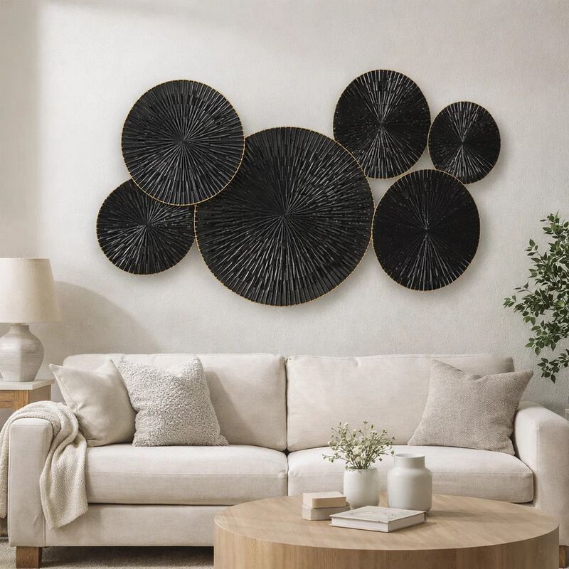 Decorative Wall Art, Geometric Metal Sculpture 21x36 Black and Gold image number 1