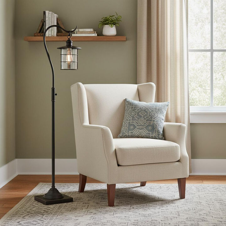 HomeRoots 60" Antiqued Bronze Lantern Style Floor Lamp With Glass and Metal Shade