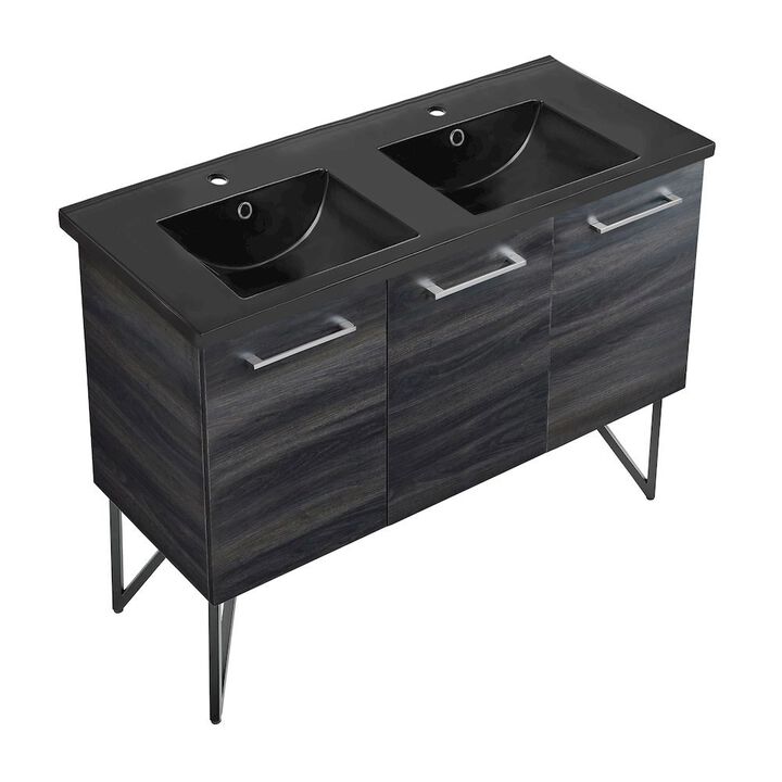 48 in. Black Walnut, Double Basin Bathroom Vanity with Ceramic Sink Top