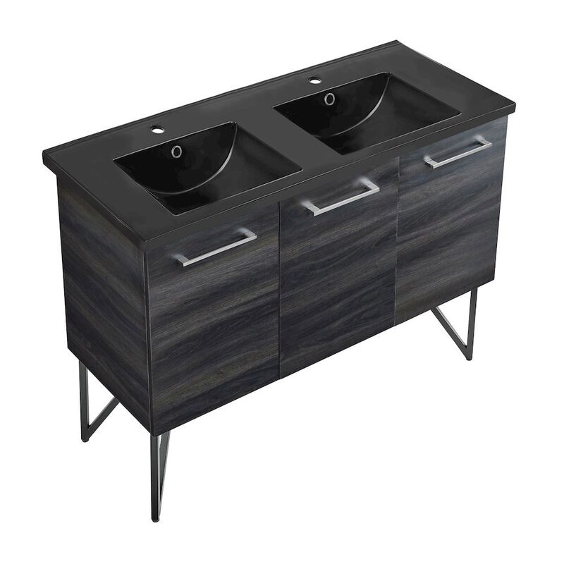 48 in. Black Walnut, Double Basin Bathroom Vanity with Ceramic Sink Top image number 1