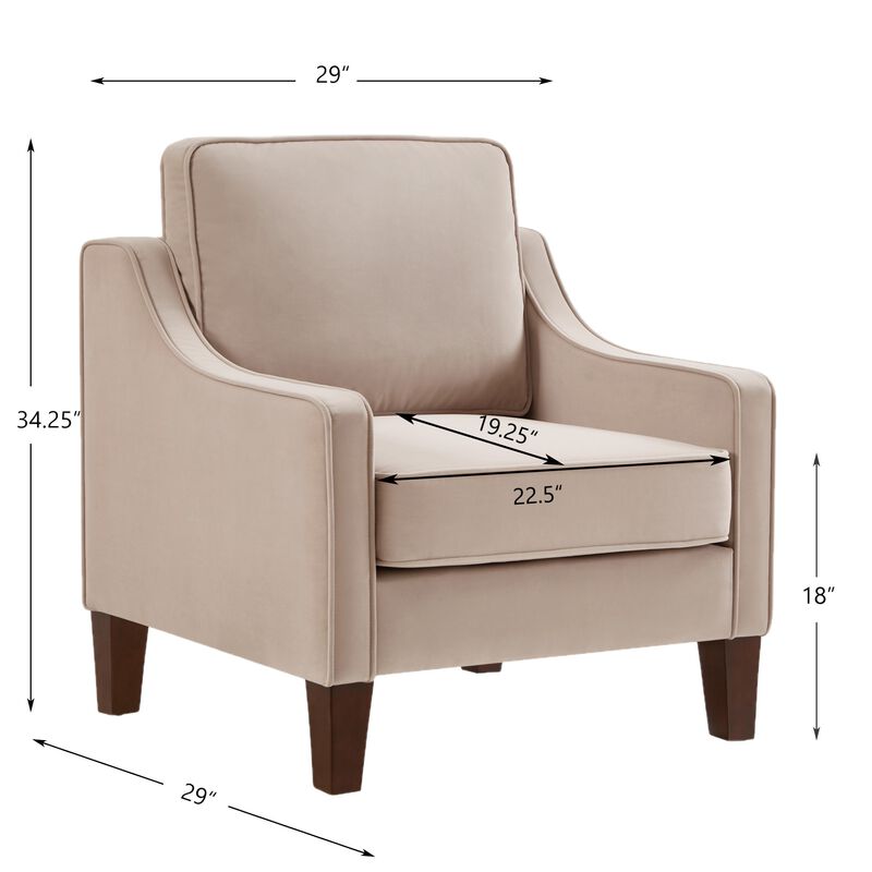 Merax Contemporary Velvet Single Accent Chair  Scooped Armrest Design with Solid Wood Frame
