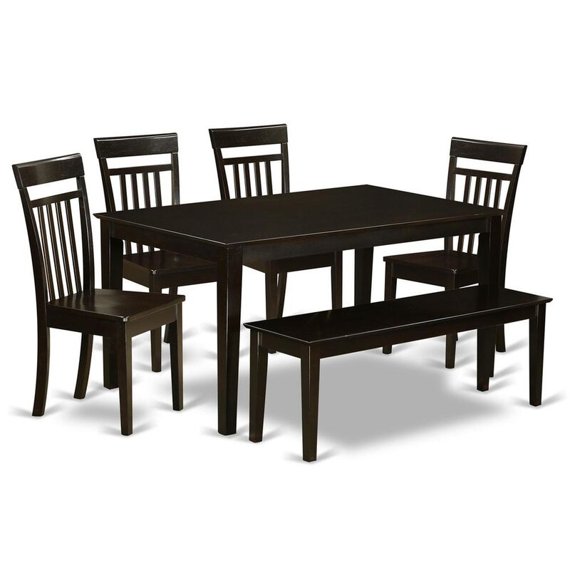 East West Furniture 6  PC  Kitchen  Table  with  bench  set-Kitchen  Table  and  4  Chairs  for  Kitchen  and  1  Bench
