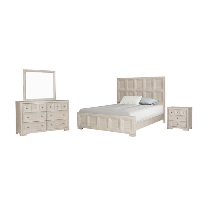 Kizie 5pc Queen Bedroom Set, 2 XL Nightstands, Dresser Mirror, Beige - Benzara