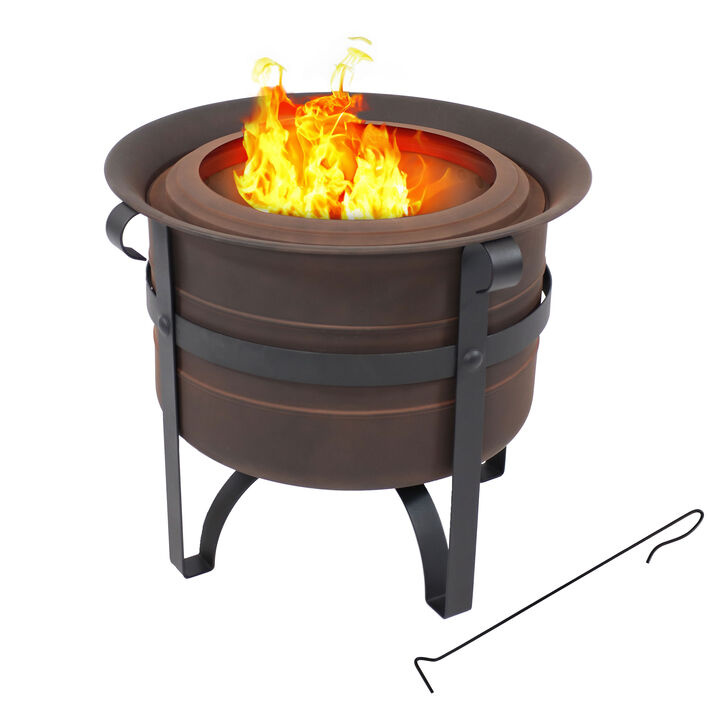 Sunnydaze Steel Cauldron-Style Smokeless Fire Pit with Poker