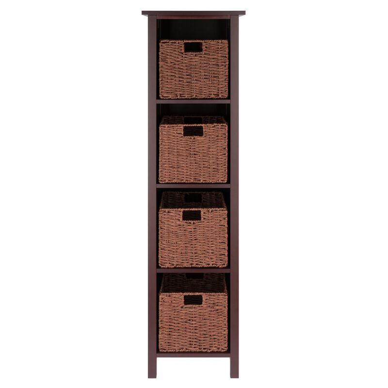 Winsome Wood Milan 5-Pc Storage Shelf with 4 Foldable Woven Baskets - Walnut