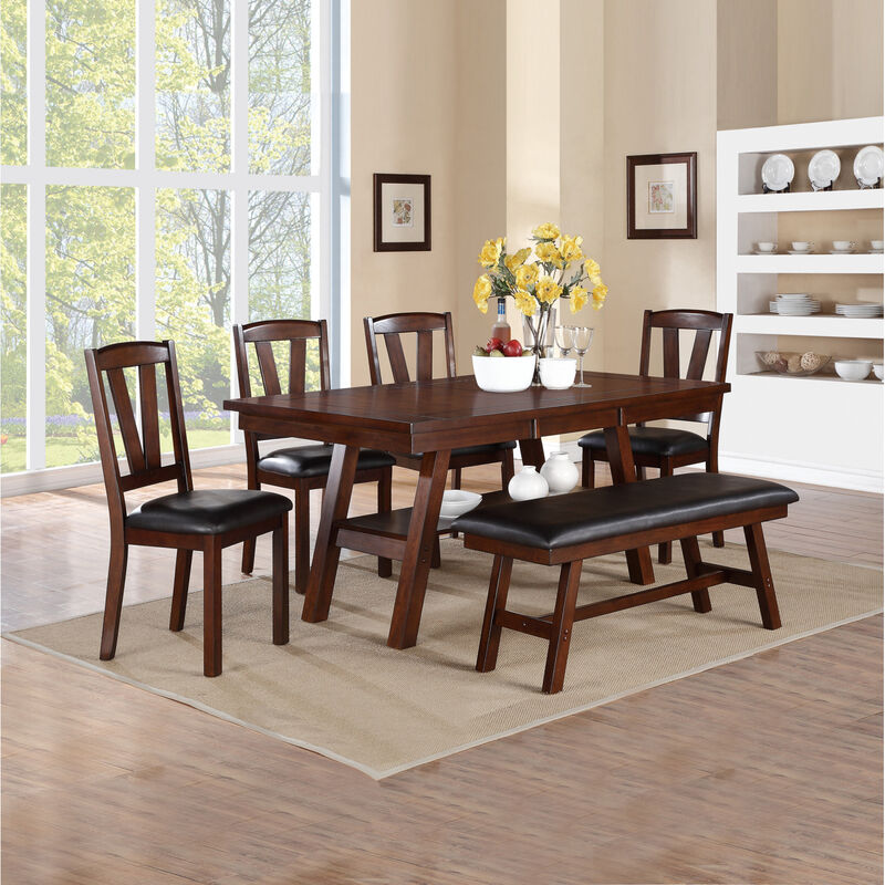 Streamdale Black Faux Leather Dining Bench, Dark Walnut image number 3