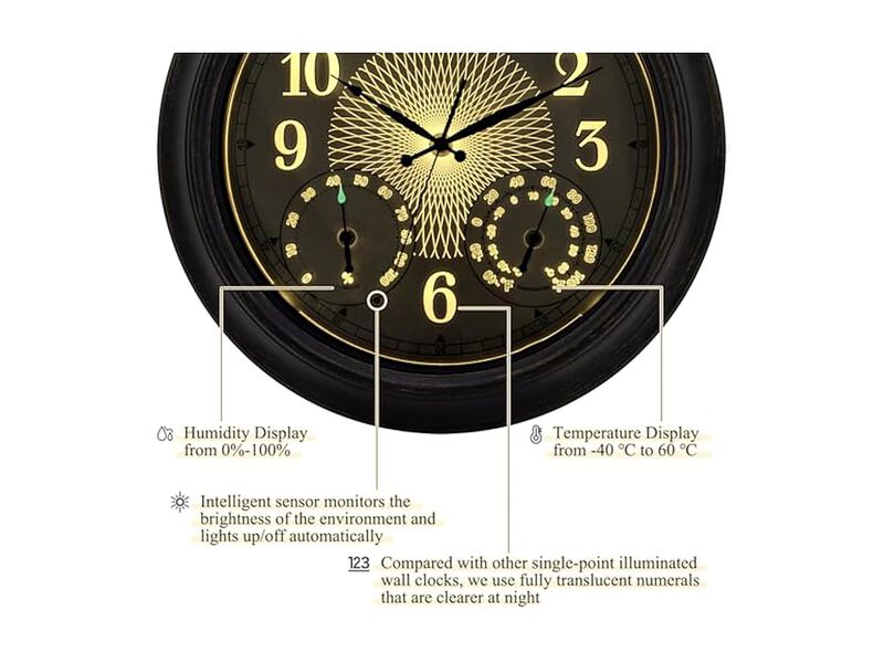 Thermometer Hygrometer Luminous Metal Pool Wall Clock 18 Inch Silent Non Ticking image number 2
