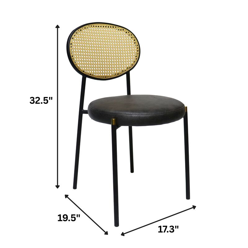 LeisureMod Euston Modern Dining Chair with Wicker Back and Leather Seat, Indoor Kitchen, Dining Room, Home, Contemporary Side Chair Seating, Set of 2