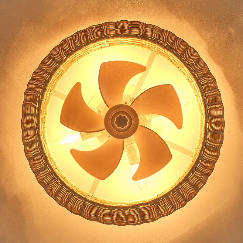 19.7" Bohemian Handwoven Rattan Caged Antique White Reversible Ceiling Fan with Light and Remote image number 6