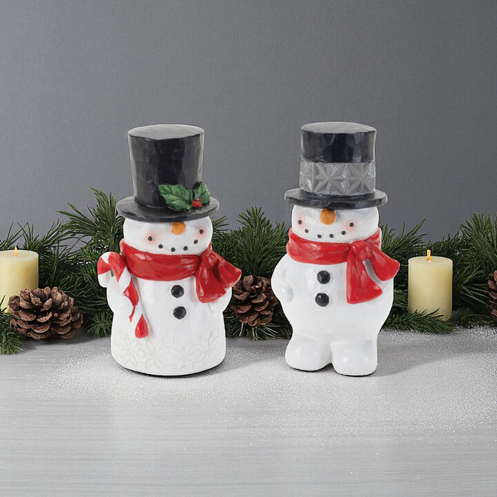 Winter Snowman Decorations (2-Piece Set) – Christmas Figurines for Tabletop, Mantel, or Holiday Vignette Styling
