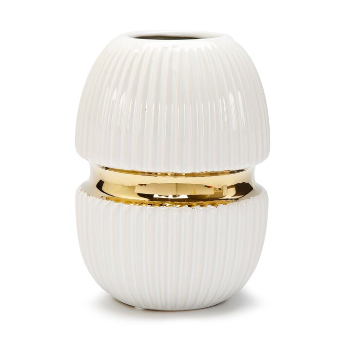 8" White Ceramic Vase Gold Center Design