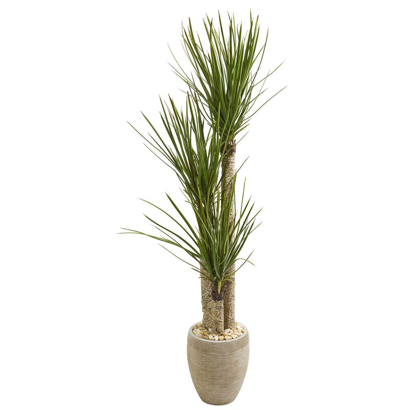 Hivvago 64 Inches Yucca Artificial Tree in Sand Colored Planter