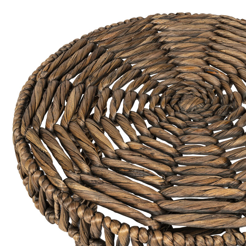 Amara Coastal Bohemian Handwoven Water Hyacinth Round Tripod End Table image number 5