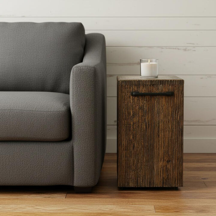 HomeRoots 24" Natural And Smoky Black Distressed Reclaimed Wood Square Block End Table