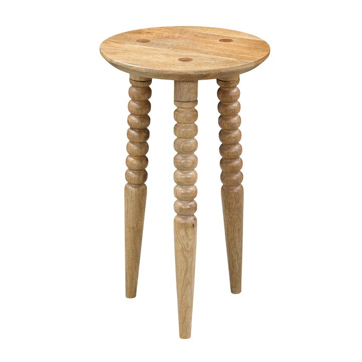 Geya Round Side Table, Tripod Spindle Legs, Natural Brown Mango Wood, 24 Inch High