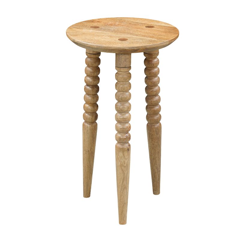 Geya Round Side Table, Tripod Spindle Legs, Natural Brown Mango Wood, 24 Inch High image number 0