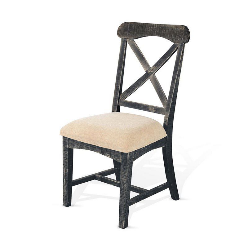 Rena Dining Chair Set of 2, X-Back Design, White, Black Mahogany Wood - Benzara