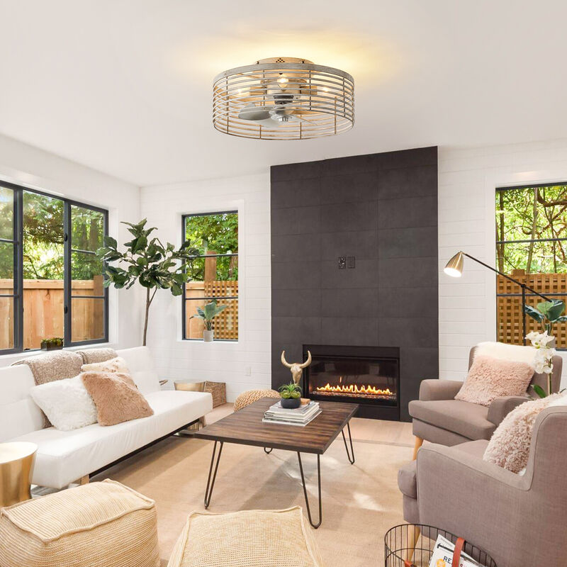 17.7" Modern Distressed Wood Metal Reversible 6-Speed Ceiling Fan with Light and Remote image number 4