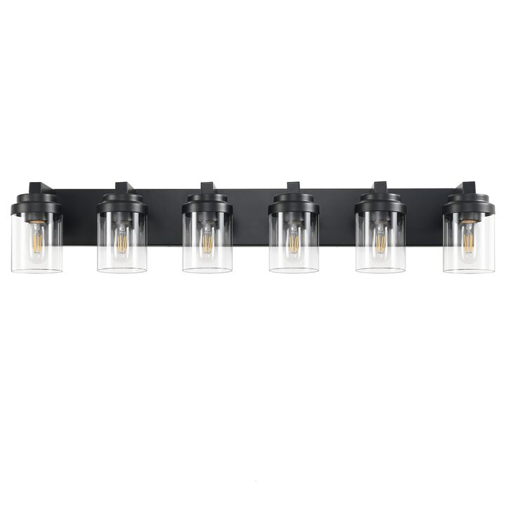 37.5 in. 6-Light Matte Black Wall Sconce with Clear Glass Shade