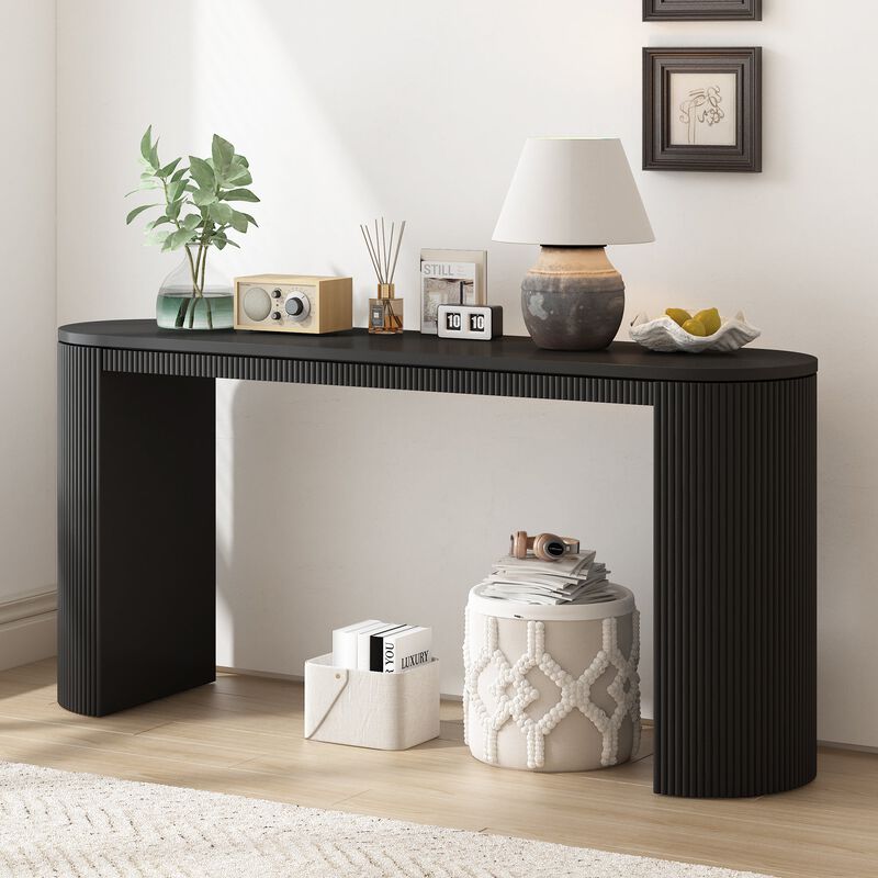 Curved Design Console Table with Unique Vertical Stripe Design, Suitable for Living Room, Study and Entrance image number 6