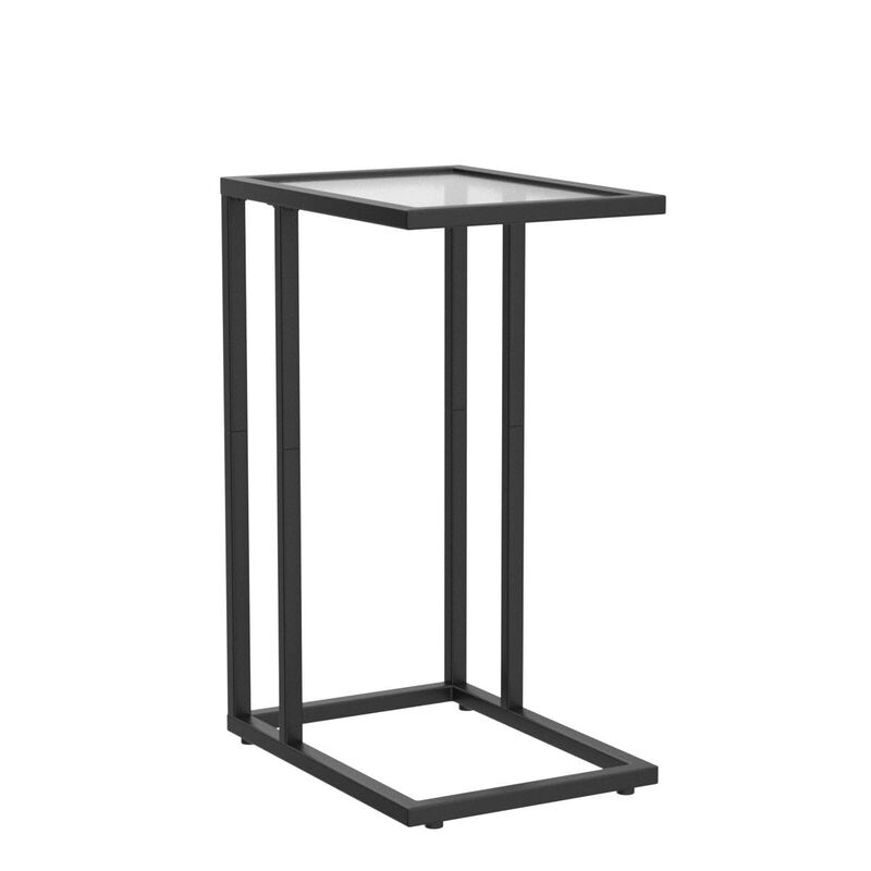 HOOBRO C Shaped End Table Set of 2, Tempered Glass Snack Side Table with Metal Frame, TV Tray Table for Small Space, Sofa Couch