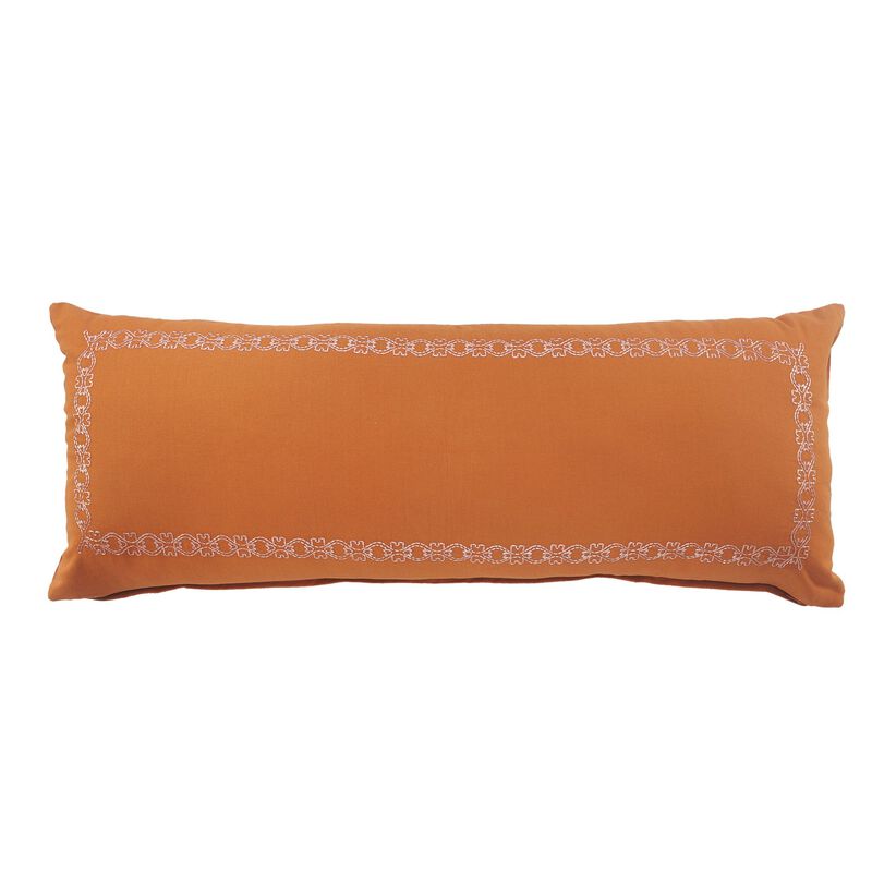 36" Cinnamon Orange and White Embroidered Border Lumbar Rectangular Throw Pillow