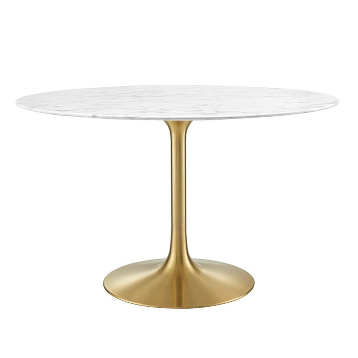 Modway - Lippa 	48" Round Artificial Marble Dining Table Gold White