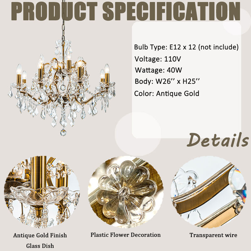 Classic Traditional Antique Gold Ornate Crystal Chandelier image number 4