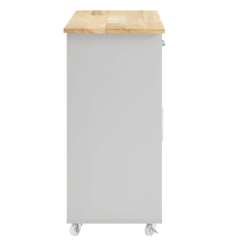 Modway Cuisine Rolling Kitchen Cart with Storage in Light Gray Natural - Portable Island for Kitchen with Spice Rack, Perfect as a Coffee Bar Cabinet, Butcher Block Island or Kitchen Island on Wheels image number 1