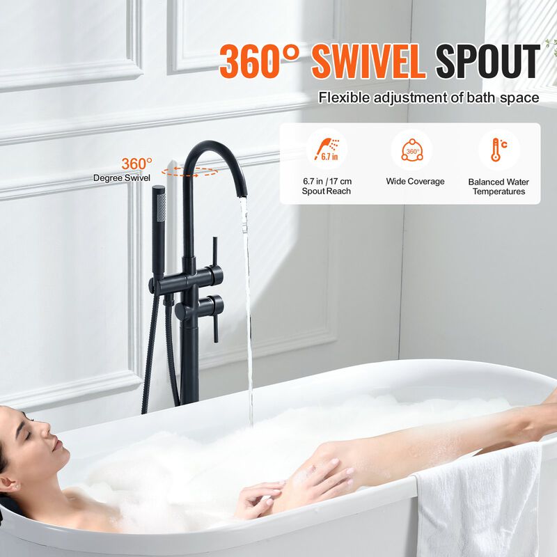 Freestanding Bathtub Faucet Floor Mount Two Water Modes 360° for Bathing
