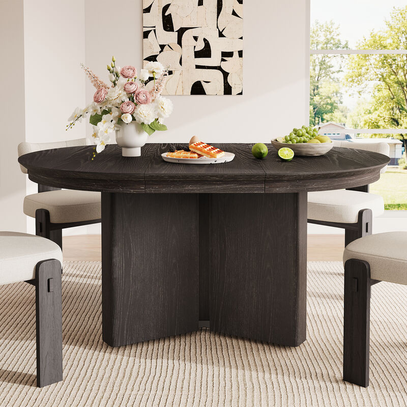 Merax Extendable Oval Dining Table with Pedestal Base & 220lbs Capacity &ndash; Oak Grain Finish image number 2