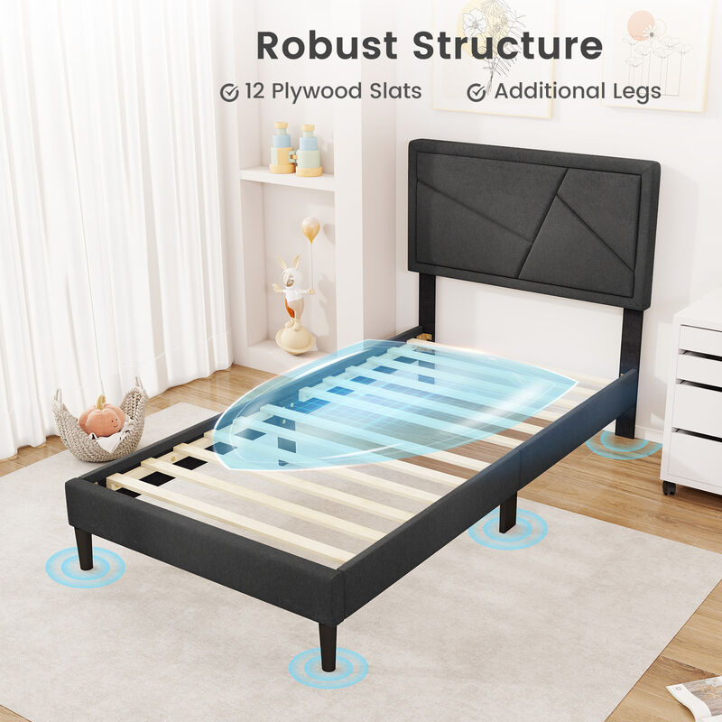 Upholstered Platform Bed Frame with Tall Headboard for Modern Bedroom Style