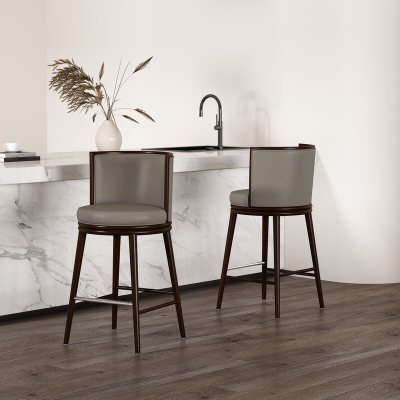 Evalyn Gray Leather Bar Stools (Set of 2)