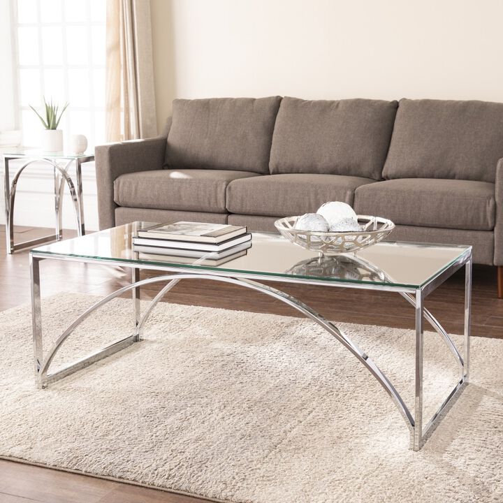 Hivvago 48 Inch  Chrome Glass And Metal Rectangular Coffee Table