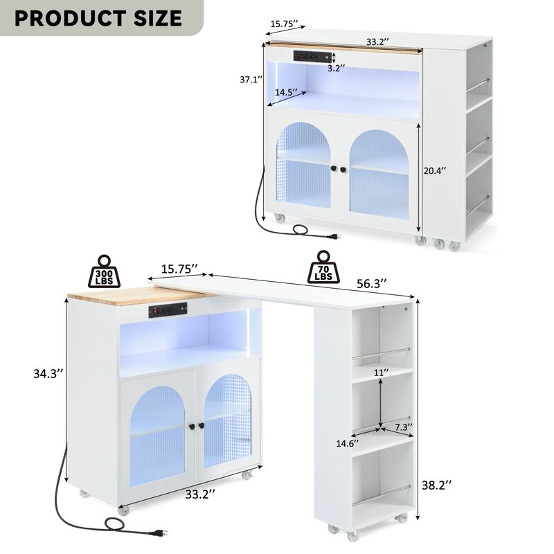 ELEMENT ACE Modern Kitchen Island with Extendable Table and LED Lighting image number 2