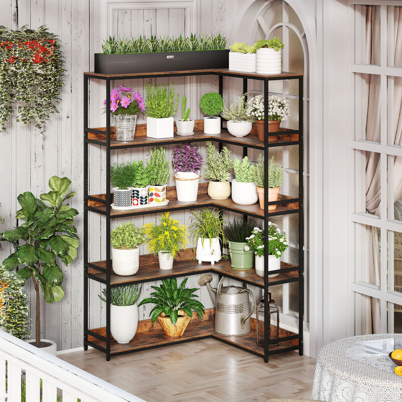 5-Tier L-Shaped Corner Bookshelf with Metal Frame, Space-Saving Etagere Design
