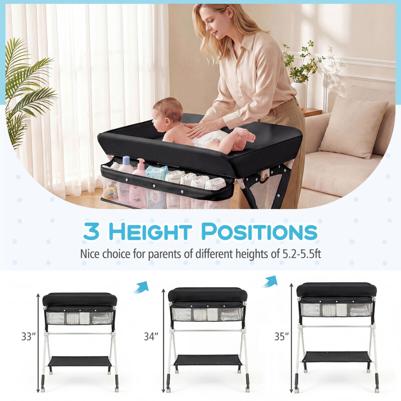 Baby Changing Table with 3 Level Height Adjustment and Storage for Nursery-Black image number 7