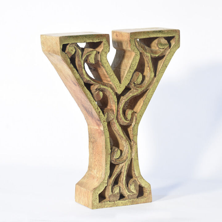Vintage Natural Gold Handmade Eco-Friendly "Y" Alphabet Letter Block For Wall Mount & Table Top Décor