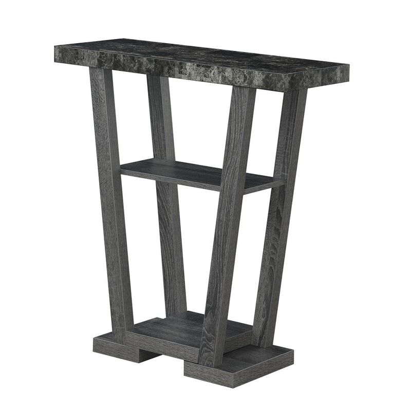 Convenience Concepts Newport V Console, Faux Black Marble/Weathered Gy