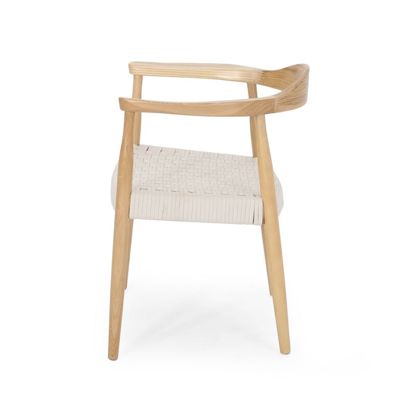 Accent Armchair, White Rope Woven Style Seat, Natural Brown Ash Wood