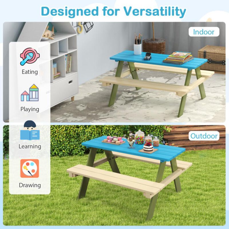 Hivvago Kids Wooden Picnic Table Set Toddler Activity and Dining Table with Built-in Benches
