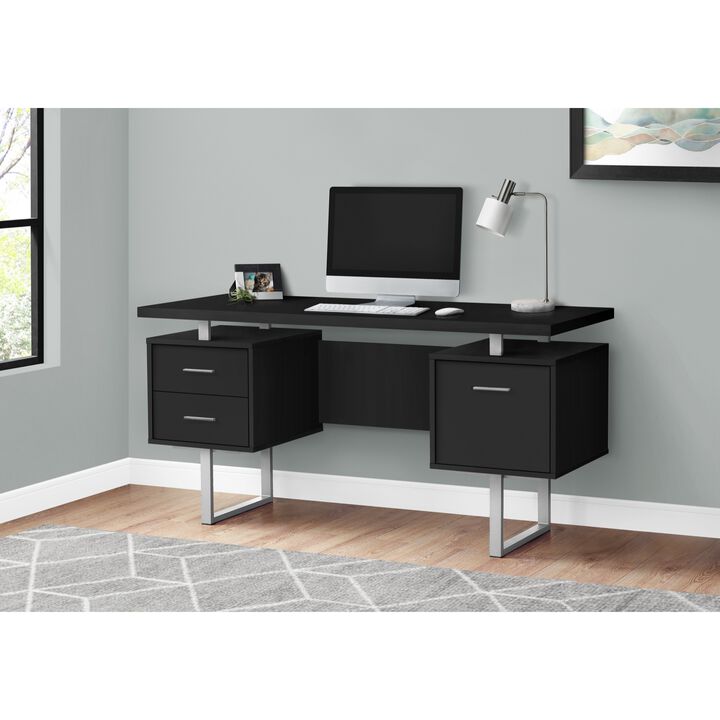 Computer Desk, Home Office, Laptop, Left, Right Set-Up, Storage Drawers, 60"L, Work, Metal, Laminate, Black, Grey, Contemporary, Modern