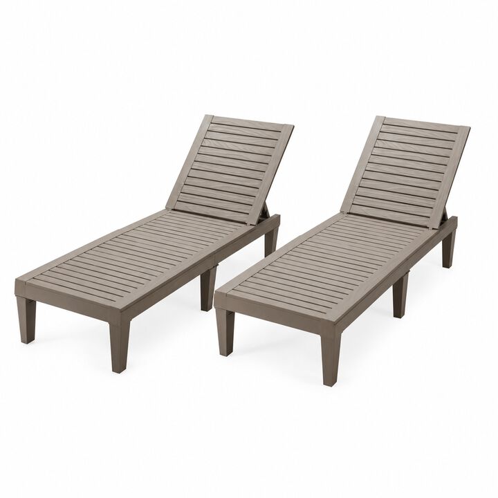 Set of 2 Patio Chaise Lounge Chairs with 5-Level Adjustable Backrest