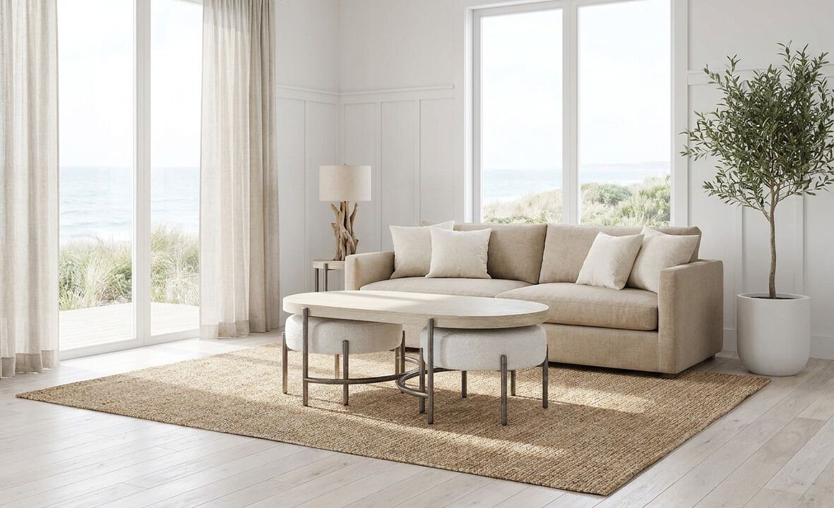 Jennings Cocktail Table with 2 Cocktail Ottomans